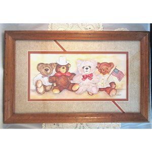 Ava Freeman Print Teddy Bears Framed Matted Signed
